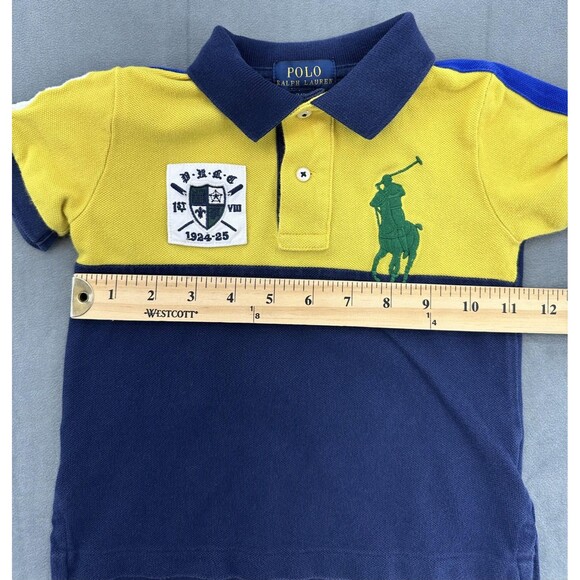 Polo Ralph Lauren Shirt Boys 2T Navy Yellow Colorblock Big Pony Crest Rugby Polo - Picture 8 of 9